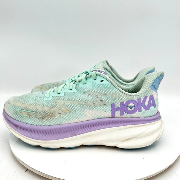 Hoka One One W Clifton 9 Women Size 9B 1127896 SOLM Sunlit Ocean Lilac Mist Shoe - Picture 1 of 11